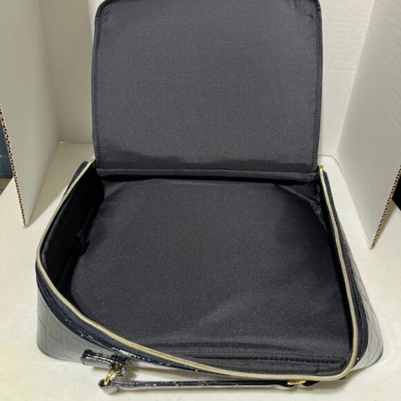 Estee Lauder Navy Blue Faux Crocodile Leather Cosmetic Zip Train Travel Case Bag - Picture 15 of 16